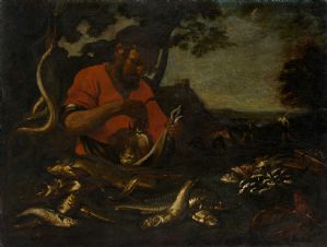 Pier Francesco Cittadini, genannt il Milanese, "Landschaft mit Fischer und Fischen"